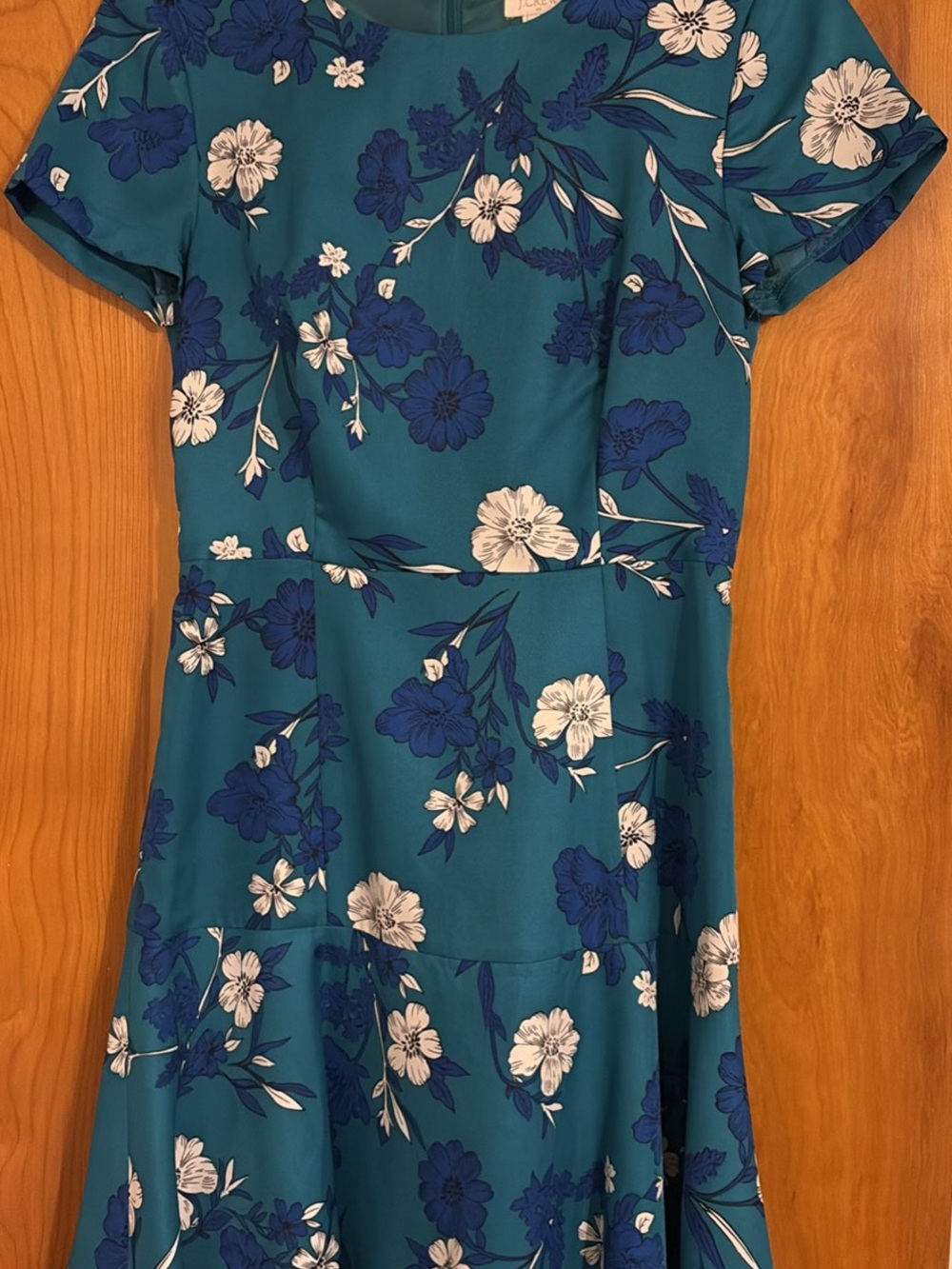 J. Crew Teal Floral Short-Sleeve Fit-and-Flare Dress
